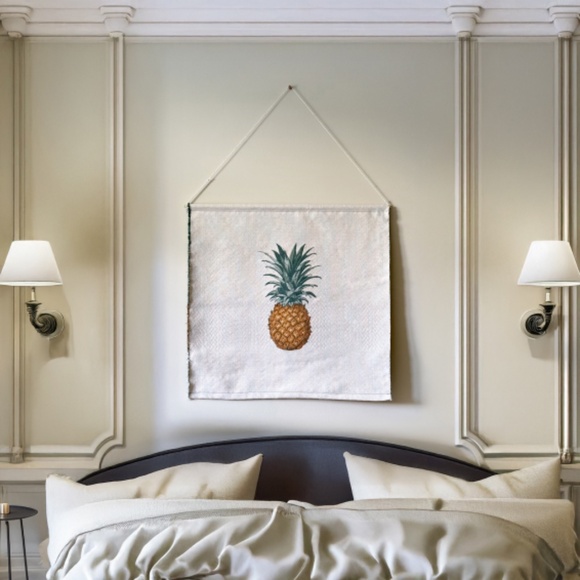 π Handmade Pineapple Canvas Tapestry Tan Canvas, White & Gold Thread - USA Made - Picture 2 of 7